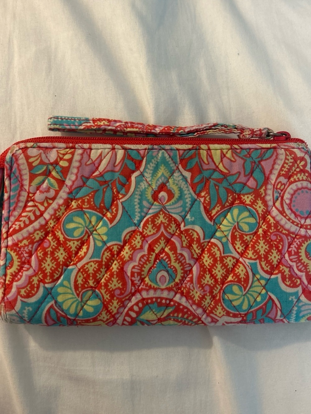 Vera Bradley Wristlet Wallet in Coral & Teal Floral Print (Paisley in Paradise)
